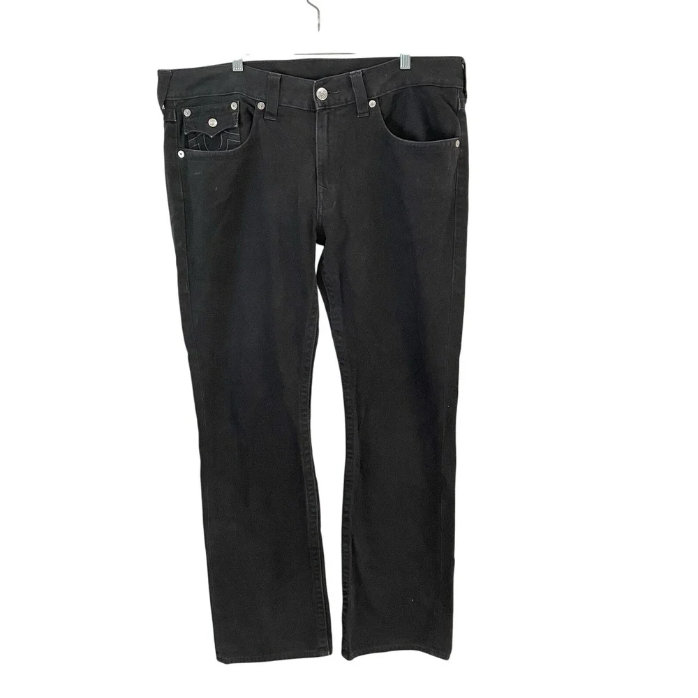 True Religion Ricky Jeans Men's 38- 40x34 Black Denim Relaxed Straight Leg